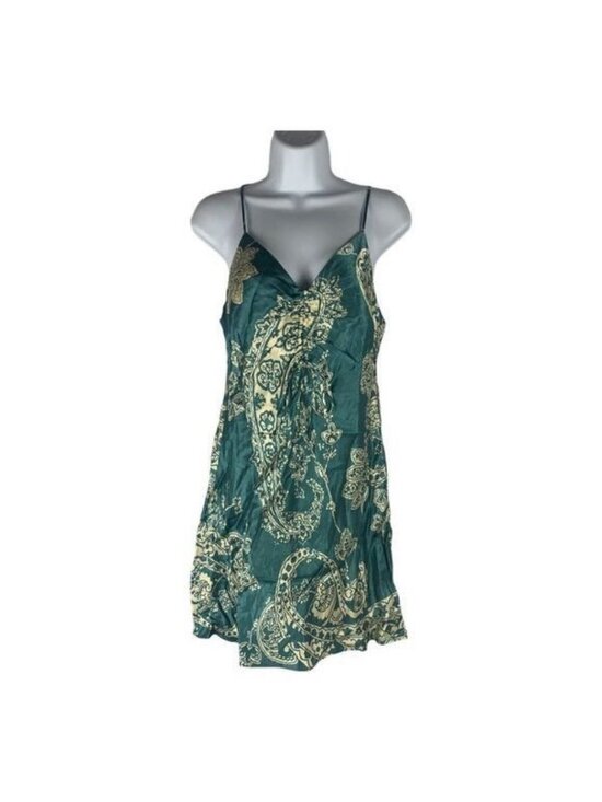 Zara Dresses & Skirts - Zara Womens Green & Beige Paisley Slip Dress With Adjustable Straps Size Small